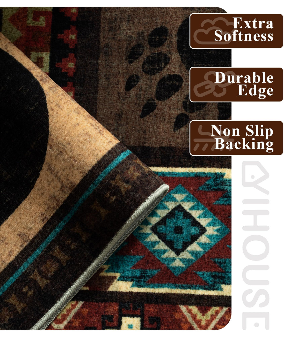 YIHOUSE non-slip backing rug helps prevent slips on wood and tile floors.