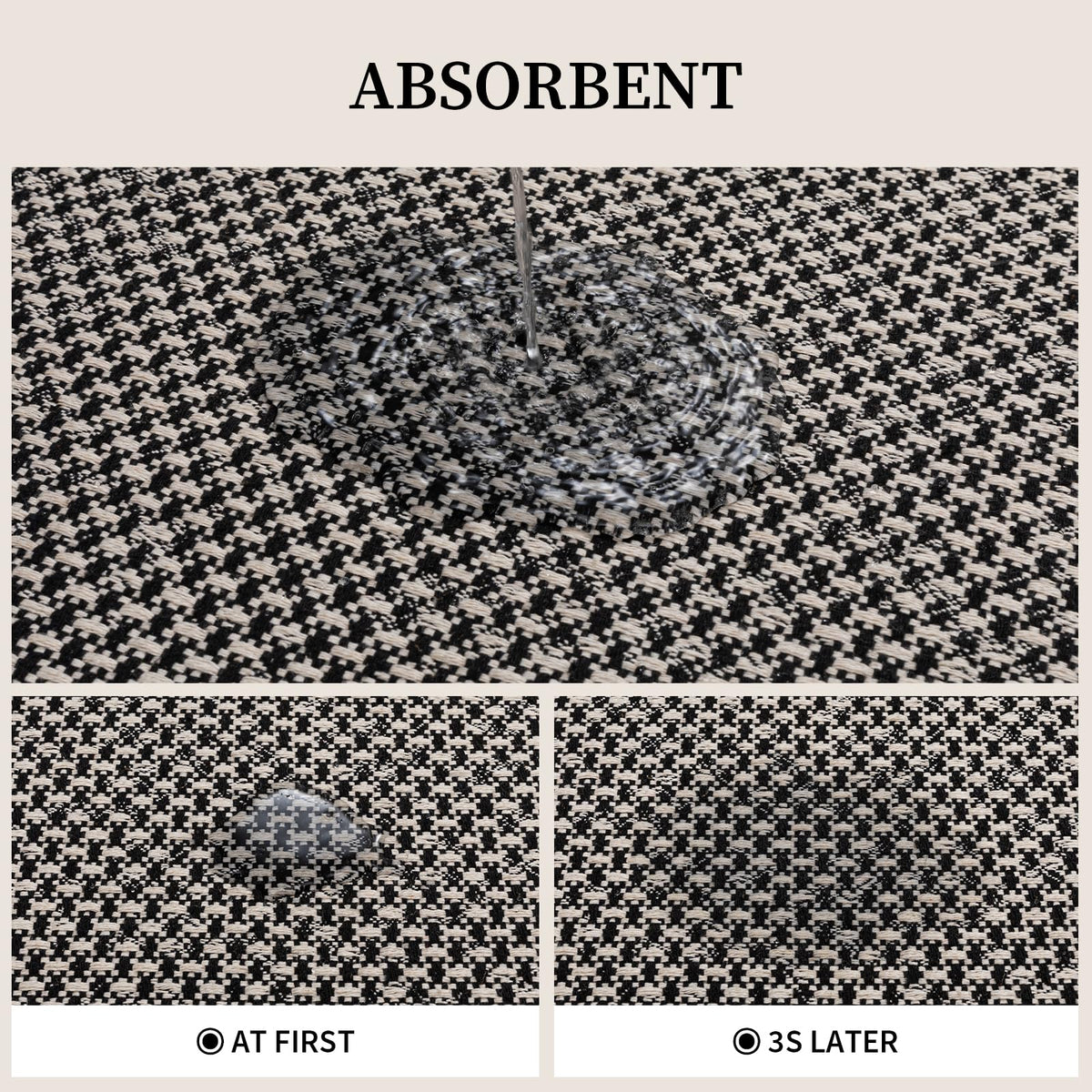 YIHOUSE quick-dry weave mat demonstrates high water absorption without pooling.
