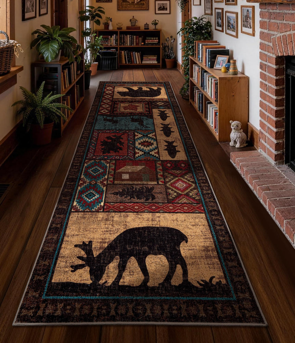 YIHOUSE rustic cabin bear-washable hallway runner, easy to clean and durable for high-traffic areas.