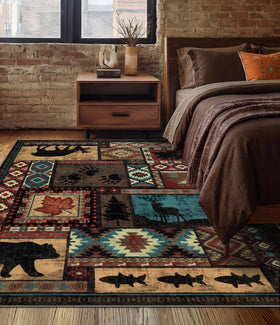 YIHOUSE rustic cabin rug 4x6 with bear motif enhances cozy living spaces.