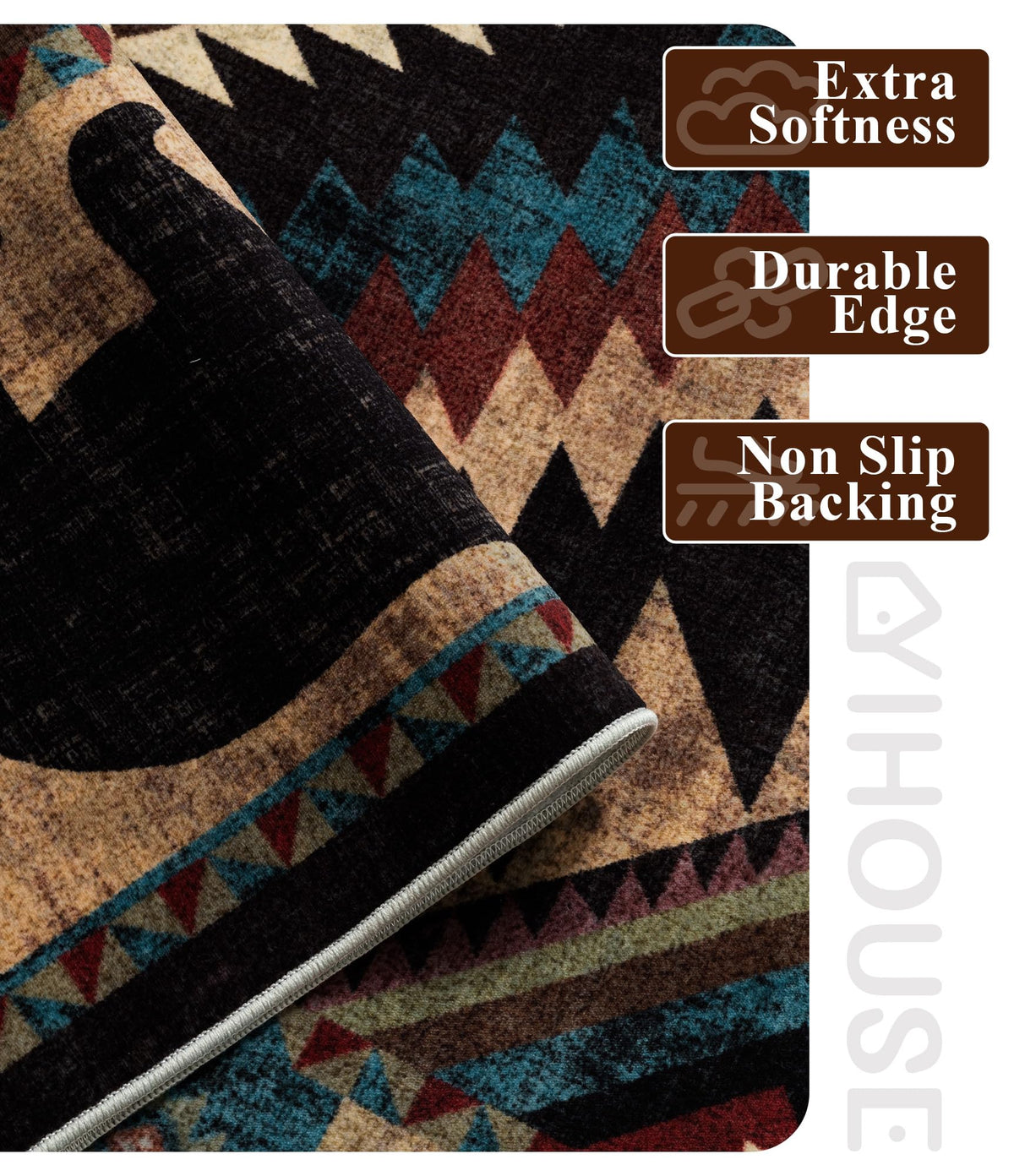 YIHOUSE Rustic Cabin Rug bedroom setting with soft texture underfoot.
