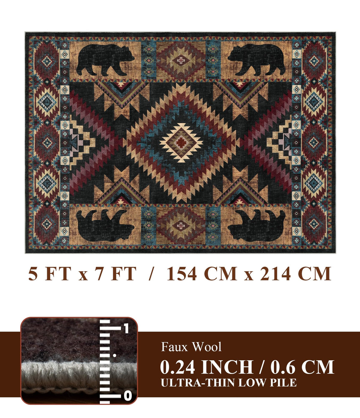 YIHOUSE Rustic Cabin Rug pattern close-up with bears for rustic vibe.