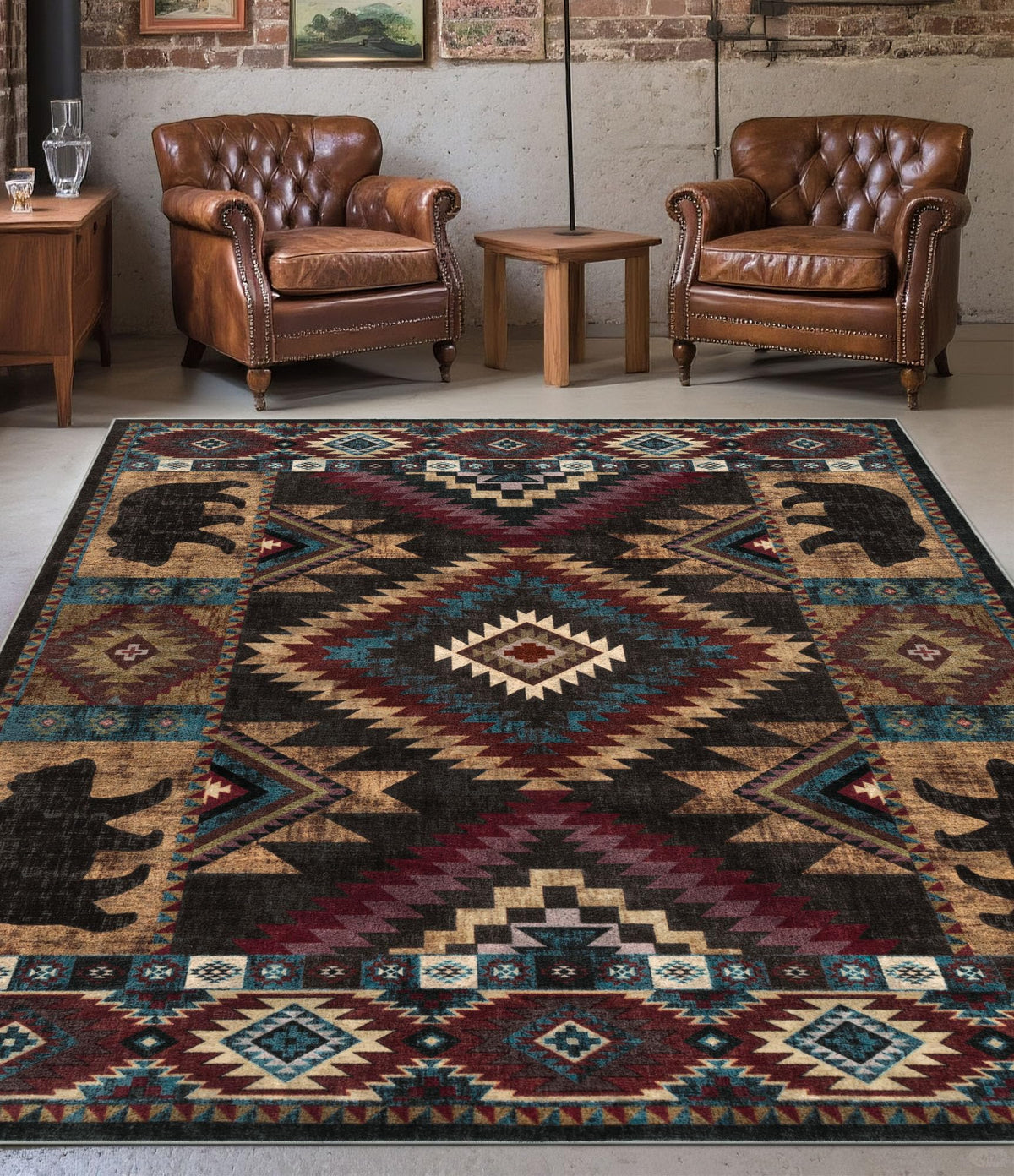 YIHOUSE Rustic Cabin Rug TPR non-slip backing on hardwood floors.