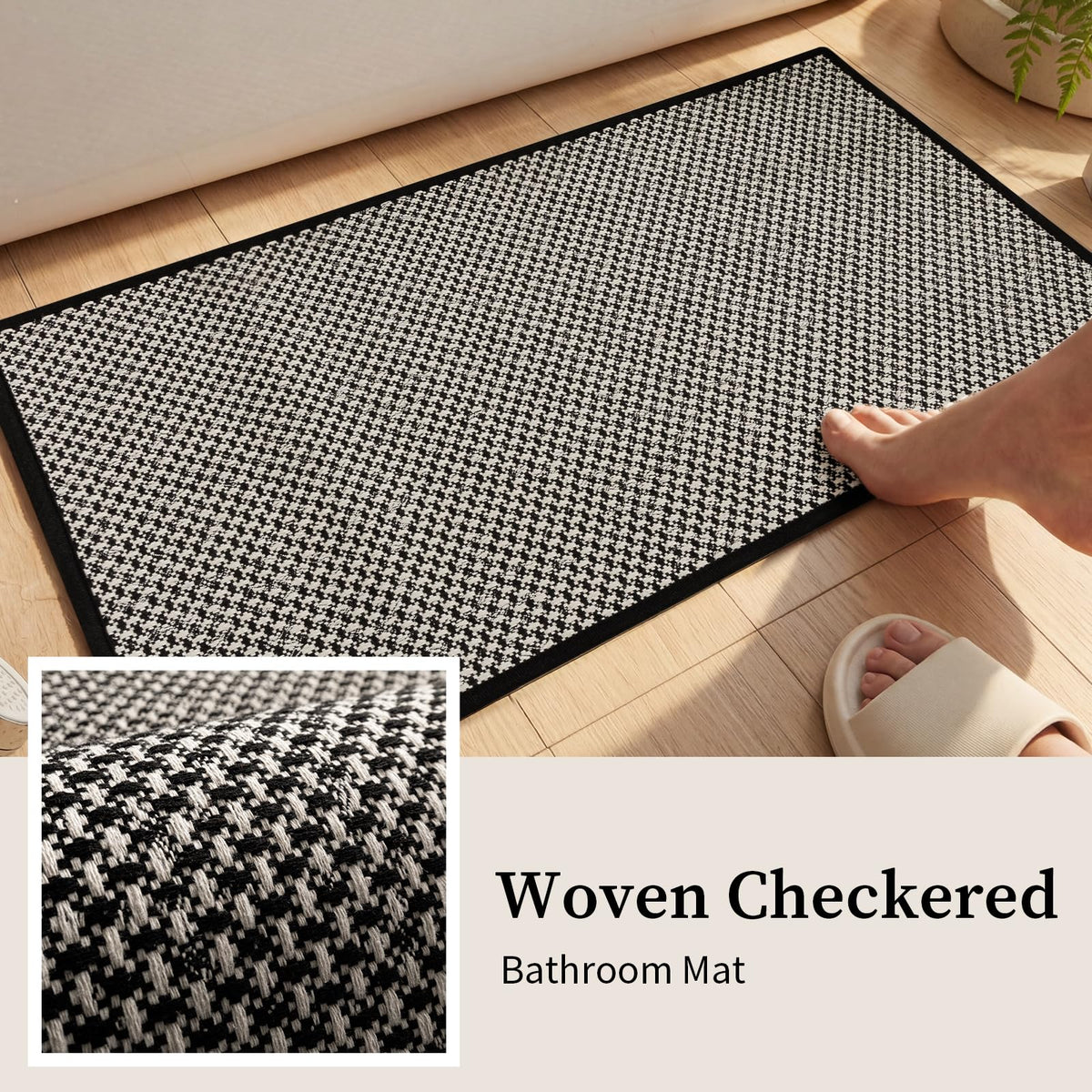 YIHOUSE thin bath mat black 32x17 front view emphasizes non-slip stability.