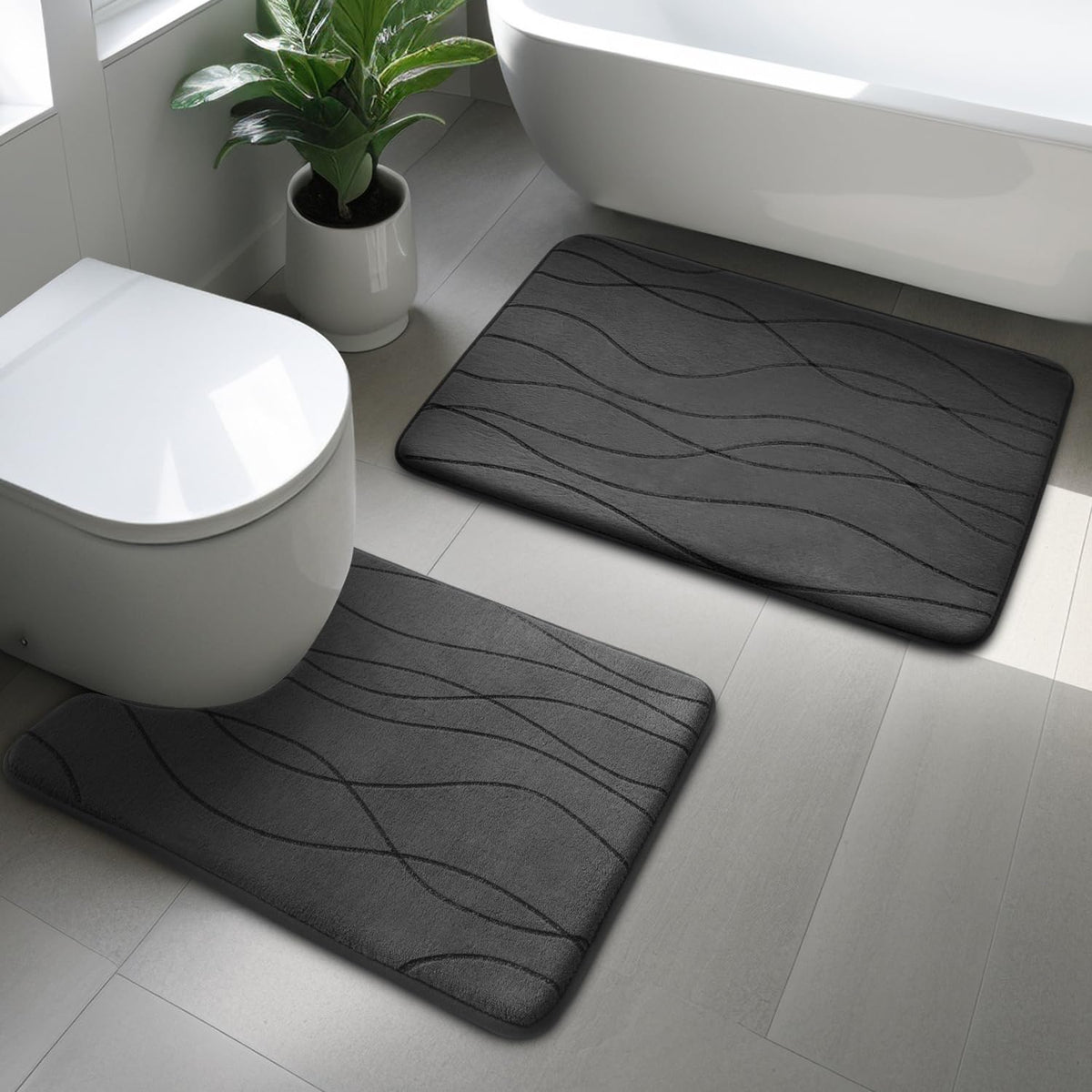 YIHOUSE U-shaped toilet rug fits bathroom layout.