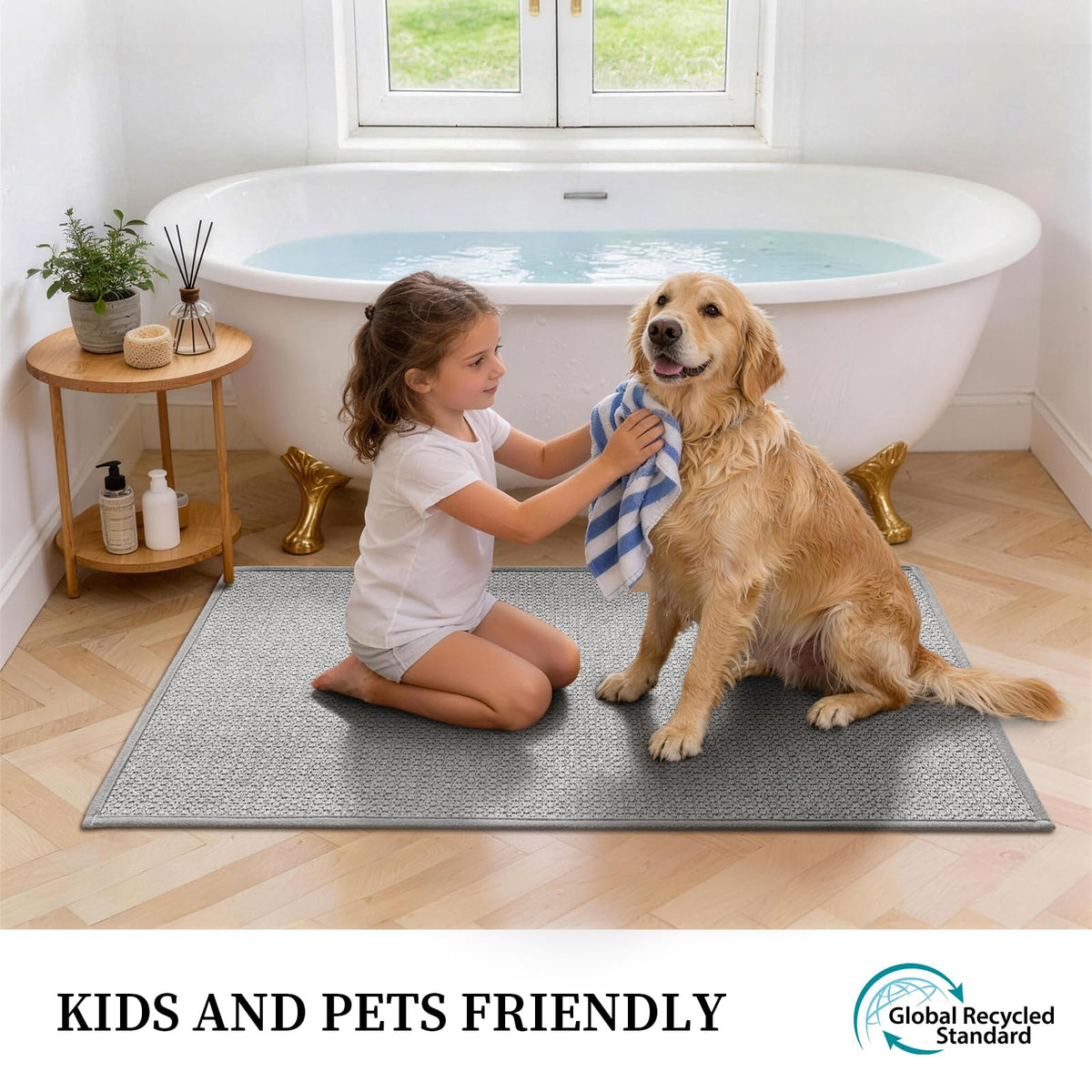 YIHOUSE ultra-thin bath mat fits under doors without bunching