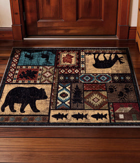 YIHOUSE washable entryway rug with rustic cabin design for easy cleaning and warm style.