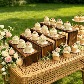 Yikaroeli rustic dessert stands—natural wood finish adds farmhouse charm.