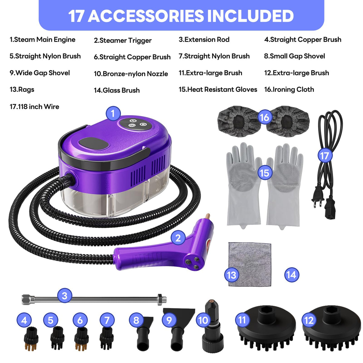 YIKEDA 18 accessories and storage bag included for organized cleaning.