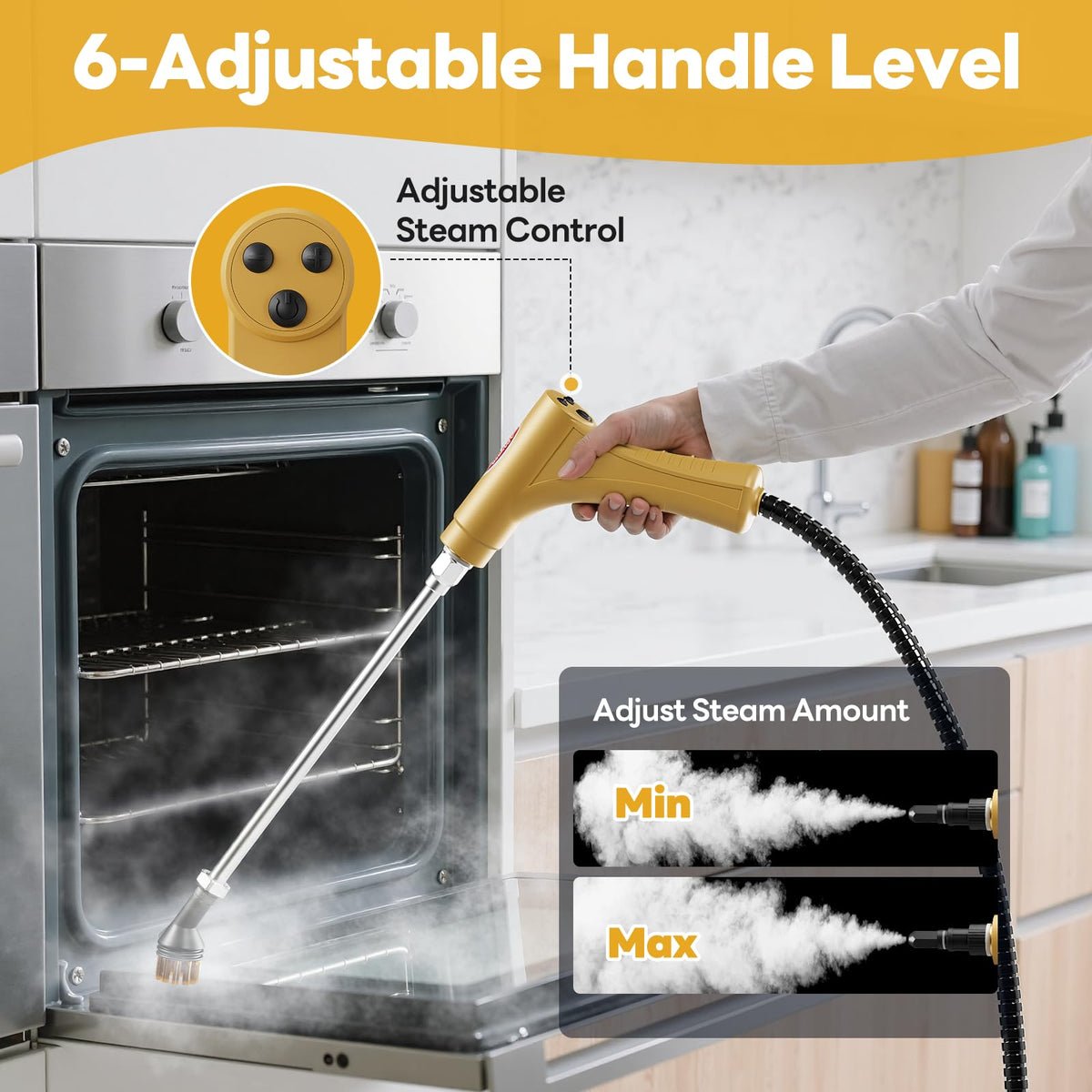 YIKEDA handheld steam cleaner includes 18 attachments for versatile tasks.