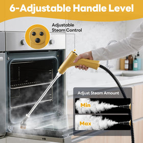 YIKEDA handheld steam cleaner includes 18 attachments for versatile tasks.