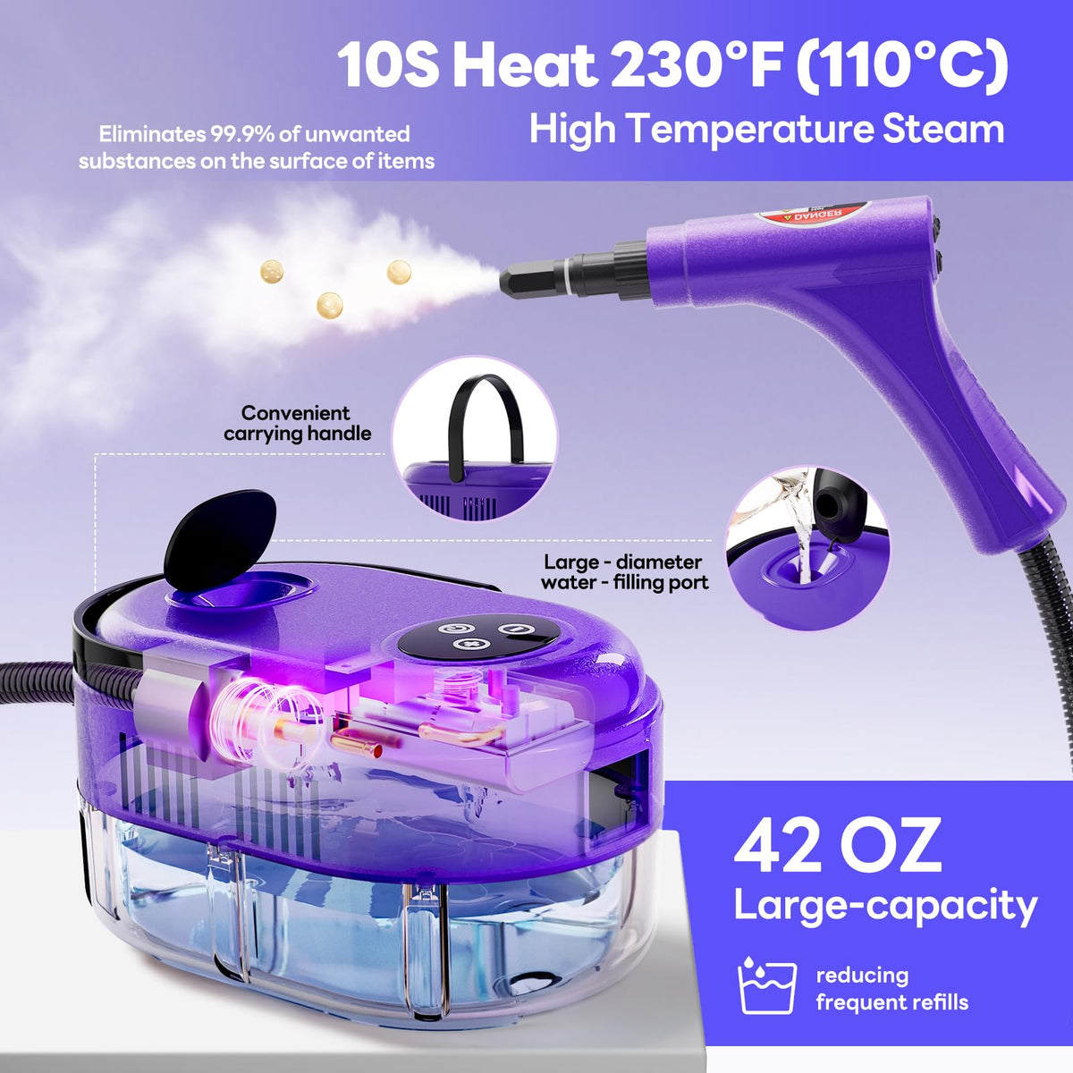YIKEDA chemical-free cleaning using steam on surfaces.