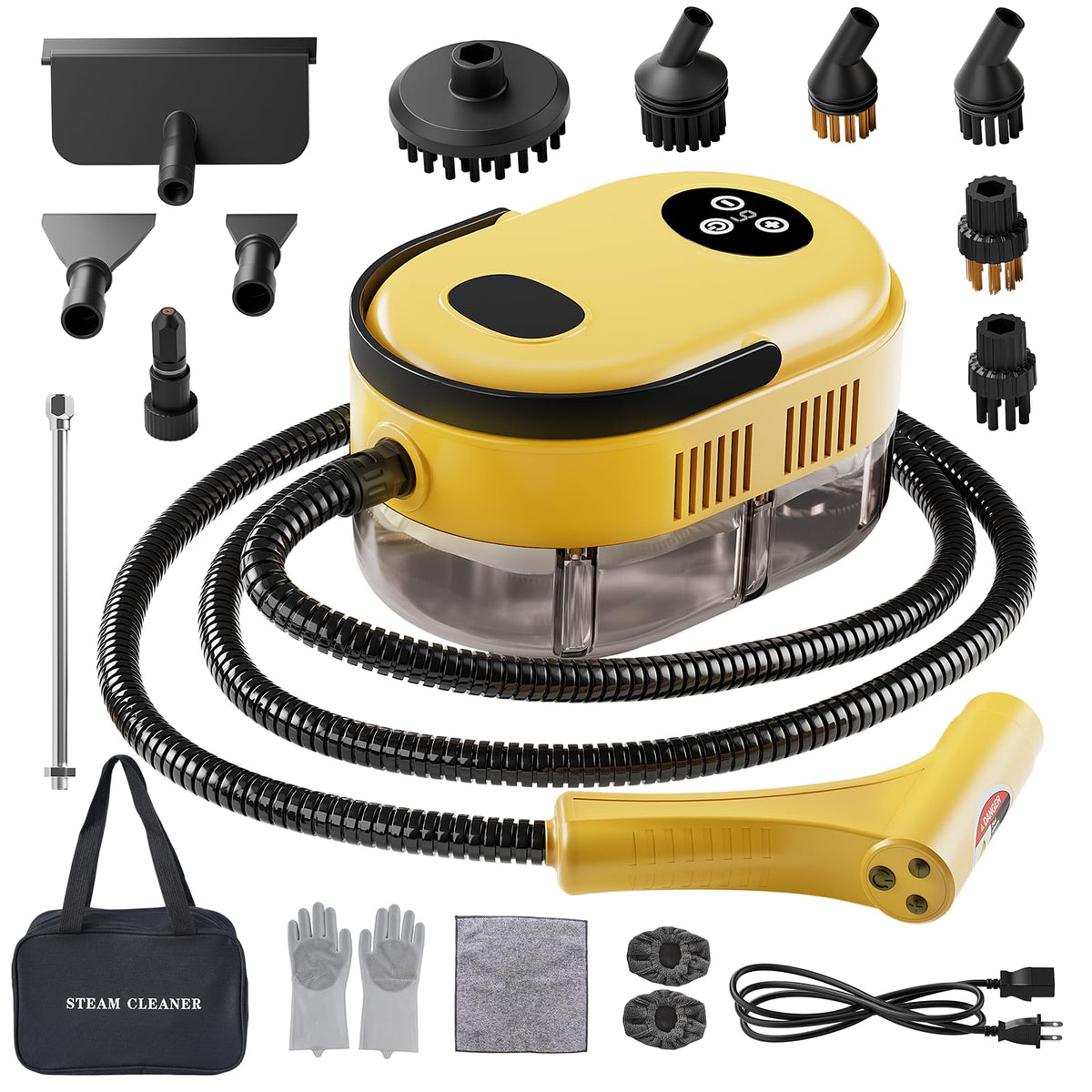 YIKEDA handheld steam cleaner in steaming action for quick grime removal.