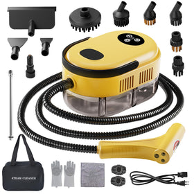 YIKEDA handheld steam cleaner in steaming action for quick grime removal.