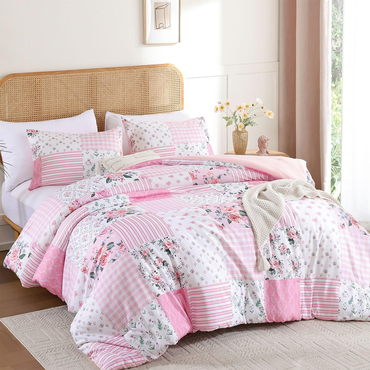 YIKUSH pink floral bedroom ambience highlights cottagecore charm and cozy nights.