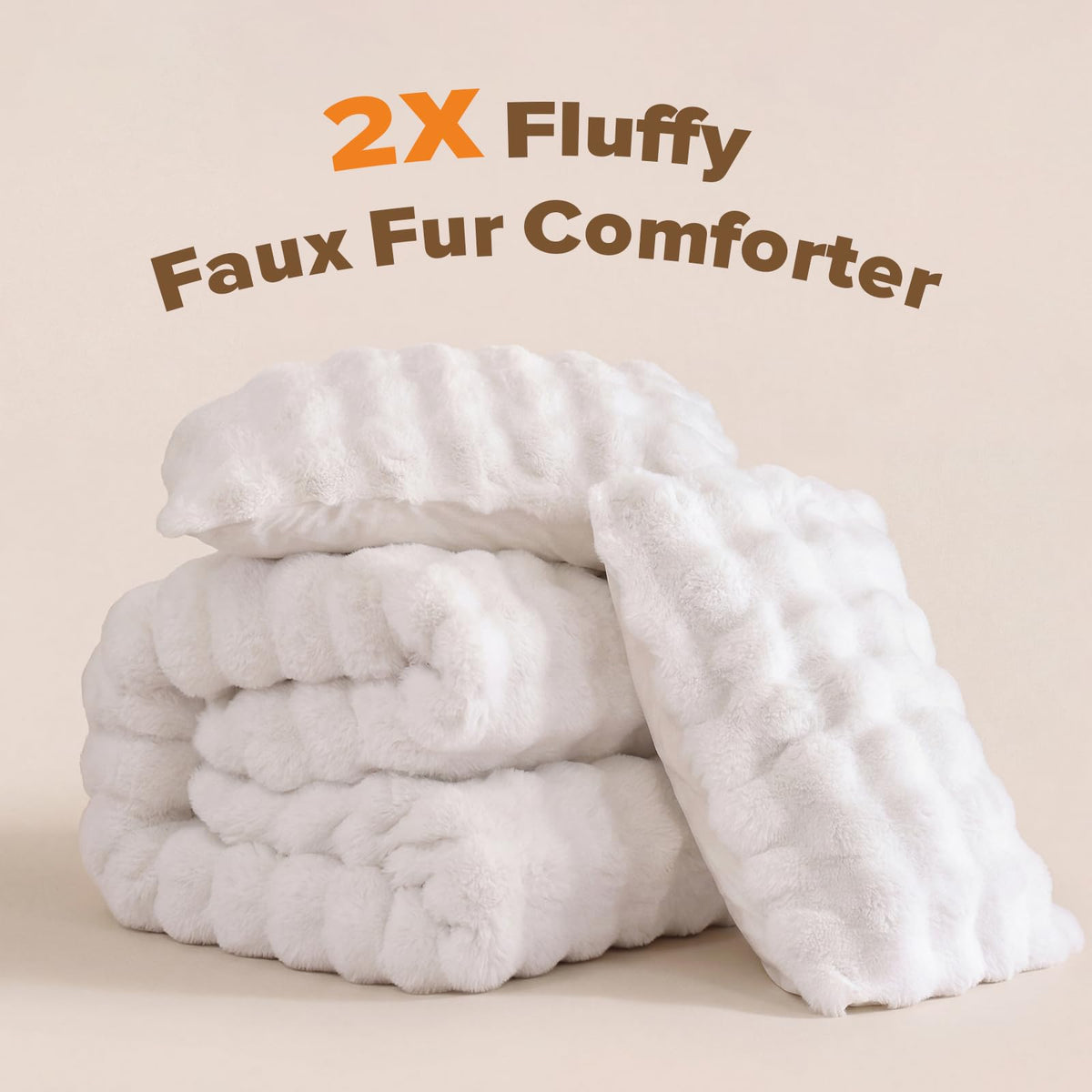 YIKUSH White Comforter Full fluffy front highlights ultra-soft texture for cozy nights