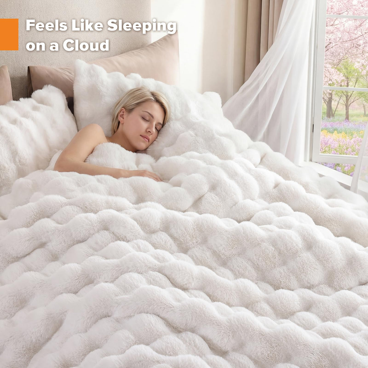 YIKUSH White Comforter Set King on bed setup for boutique look