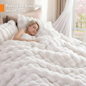 YIKUSH White Comforter Set King on bed setup for boutique look