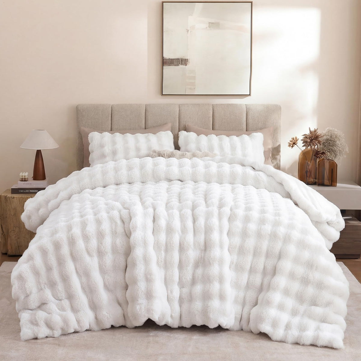 YIKUSH White Comforter Set King loft detail shows cloud-like warmth