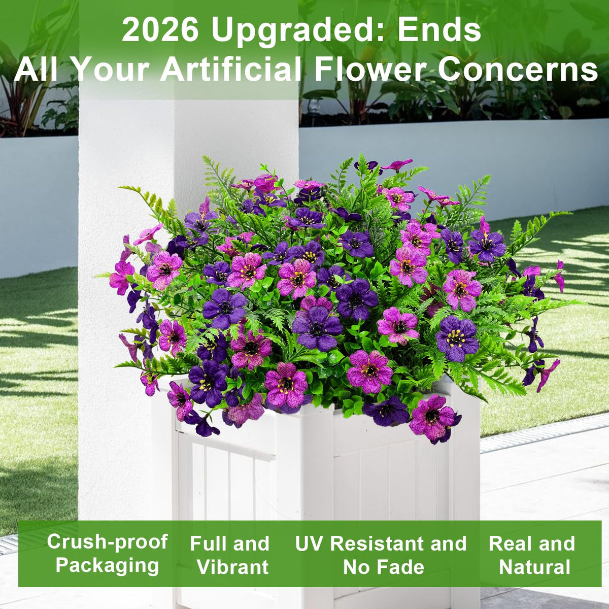 YILIUFA silk flowers with ferns offer a maintenance-free window box display.
