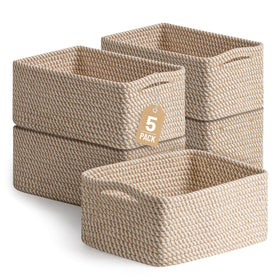 Yilobi five-pack decorative basket set in khaki for tidy shelves