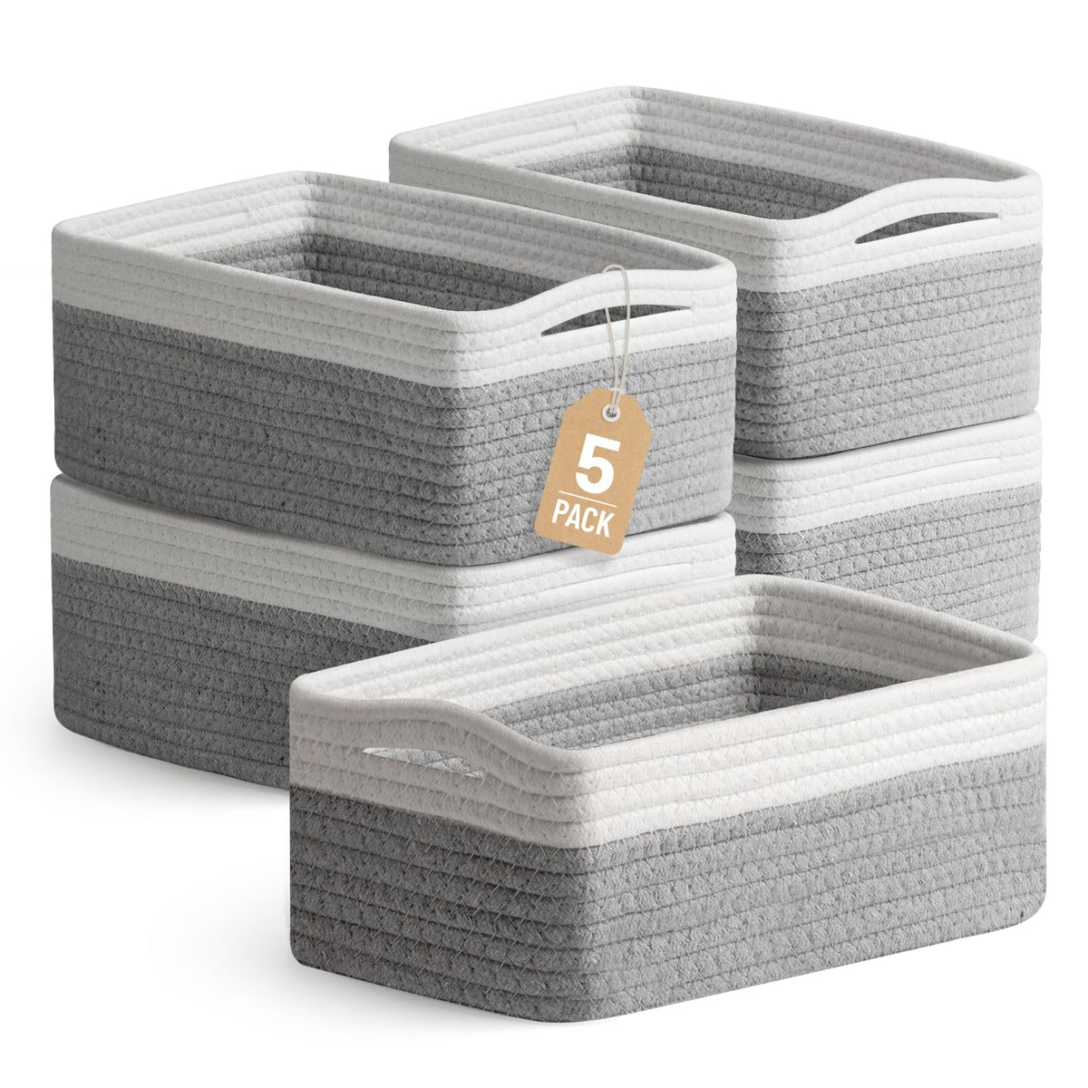 Yilobi 5-pack decorative baskets arranged on a shelf for organized spaces