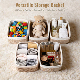 Yilobi decorative storage basket adds neutral texture to living room decor