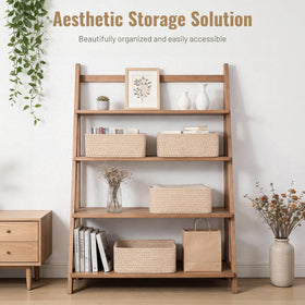 Yilobi khaki cotton rope baskets on shelf promote organized storage