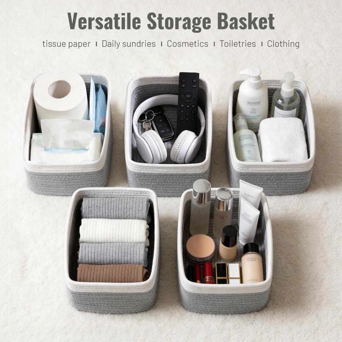 Yilobi small storage baskets used on a kitchen or closet shelf