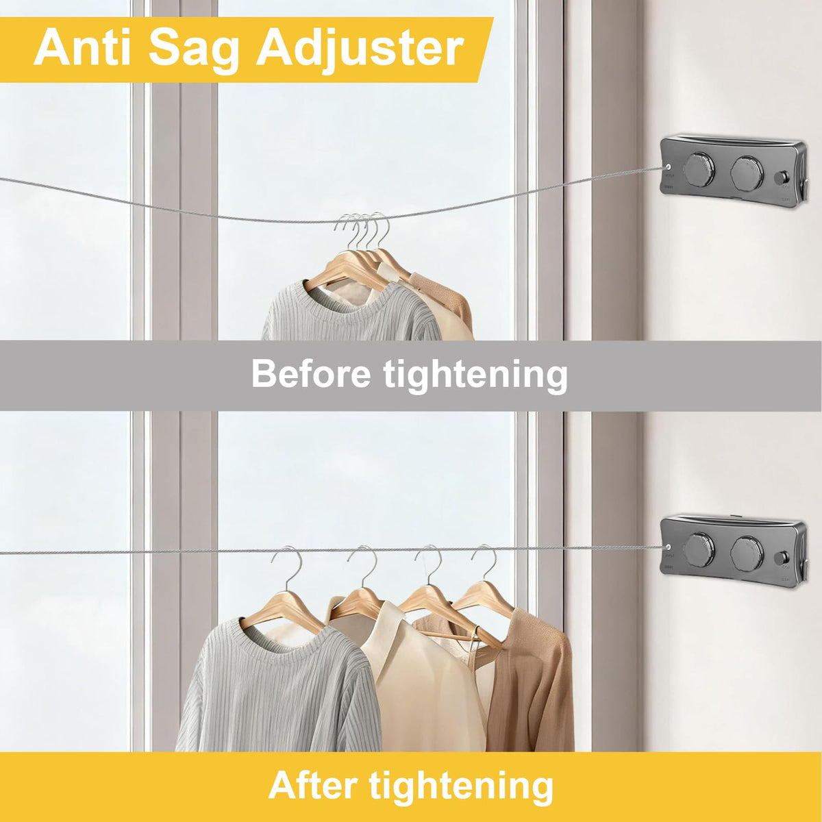 Yimerlen anti-sag system keeps line taut during windy days.