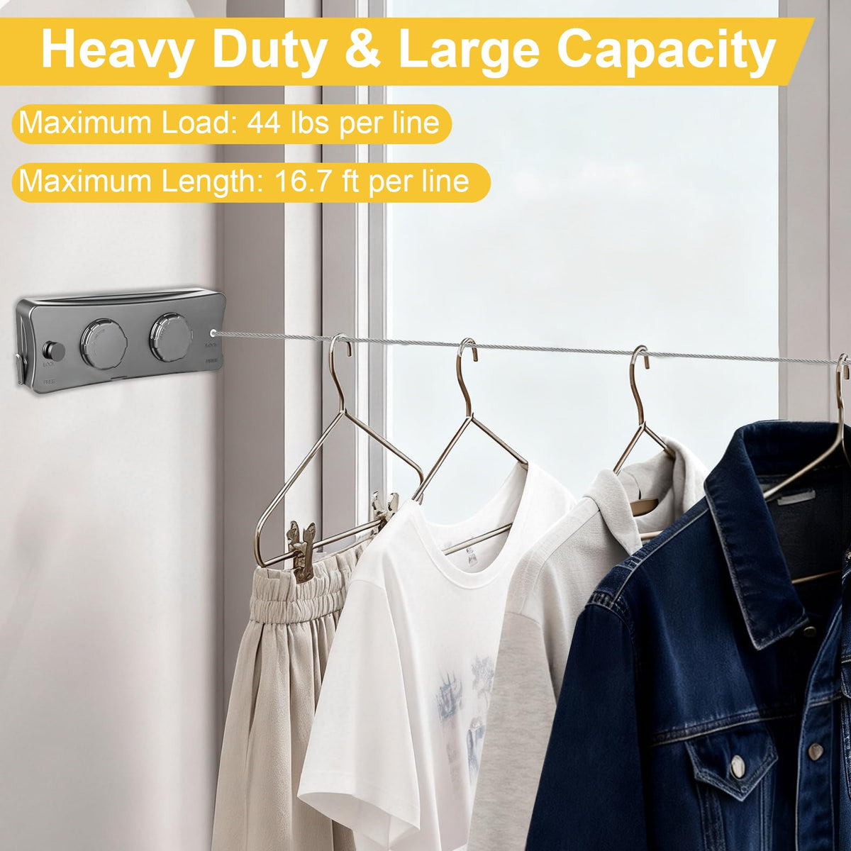 Yimerlen heavy-duty line with 14 clips for organized drying.