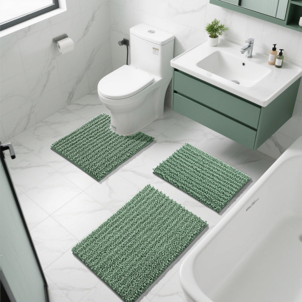 Yimobra 32x20 inch green bath mat designed for tub and shower exits.