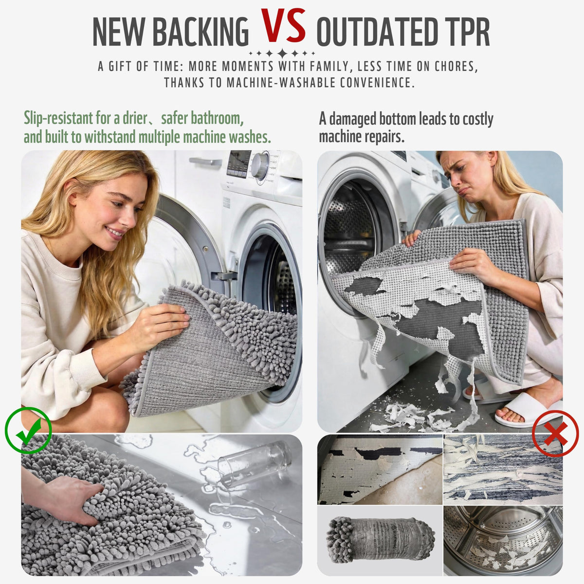 Yimobra absorbent bath rug quickly wicks moisture for fast bathroom drying.