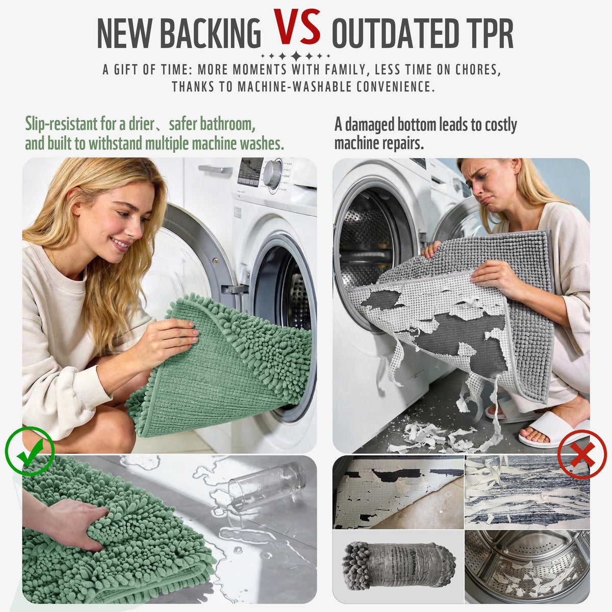 Yimobra absorbent chenille mat dries quickly to keep floors clean.