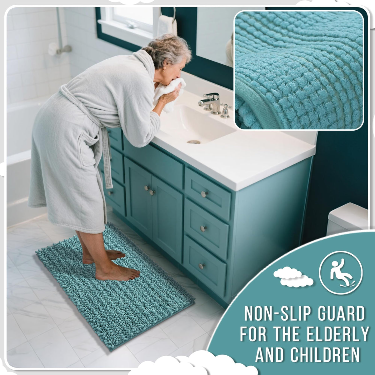 Anti-slip backing keeps the mat in place on slick surfaces.