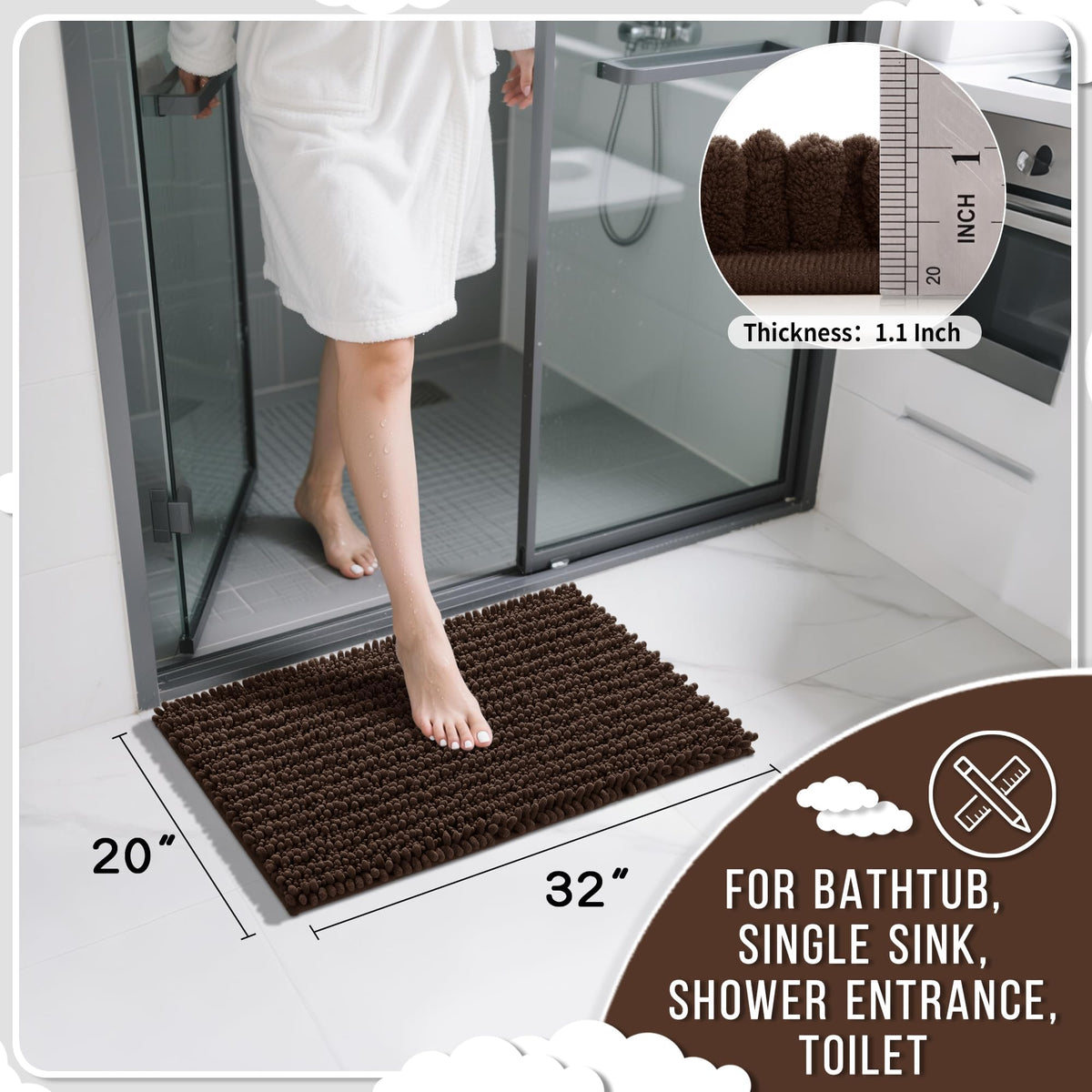 Yimobra bath rug showing non-slip backing for safe placement.