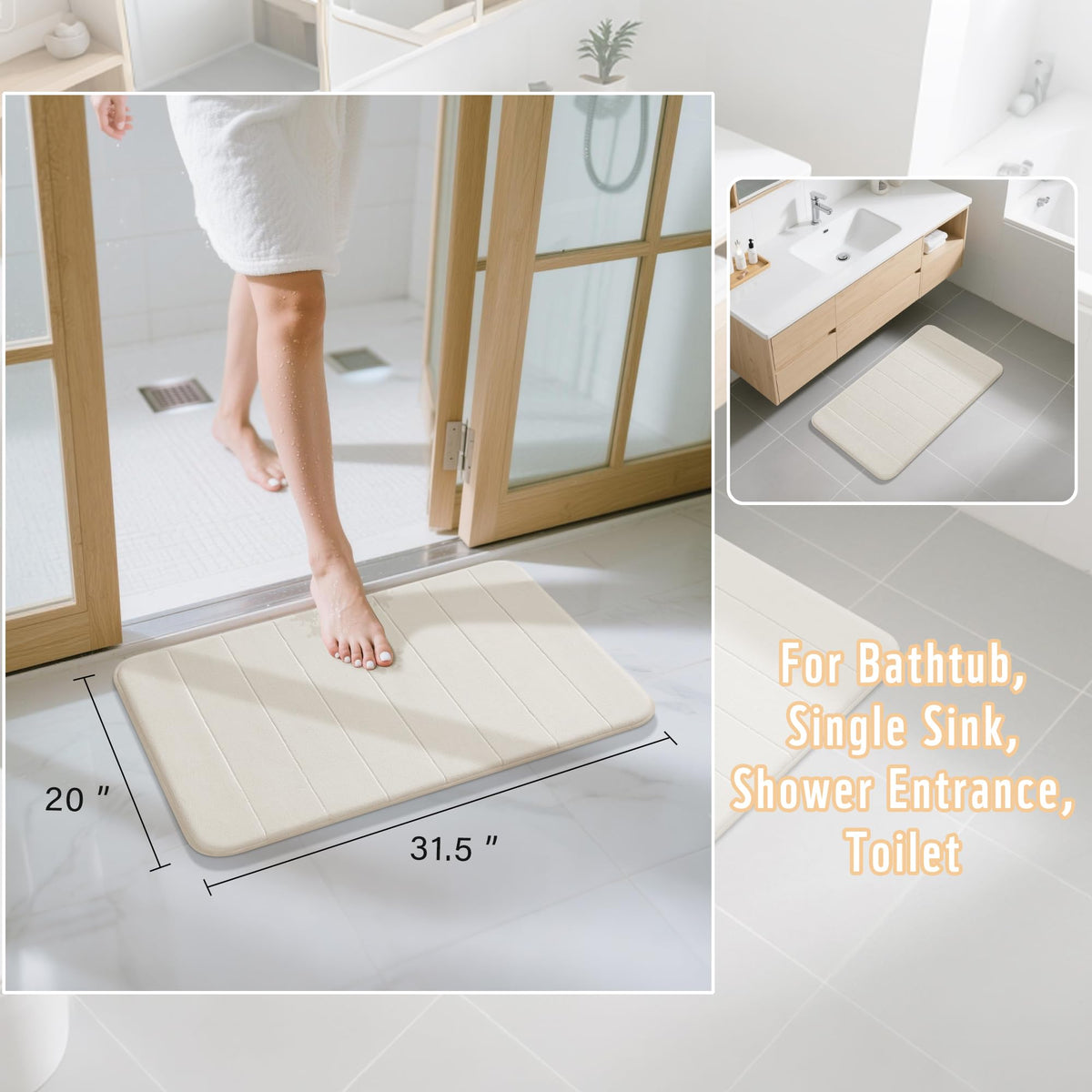 Yimobra bath mat coral velvet surface shows rapid absorption for quick drying.