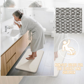 Yimobra bath mat by the sink demonstrates versatile bathroom decor and protection.