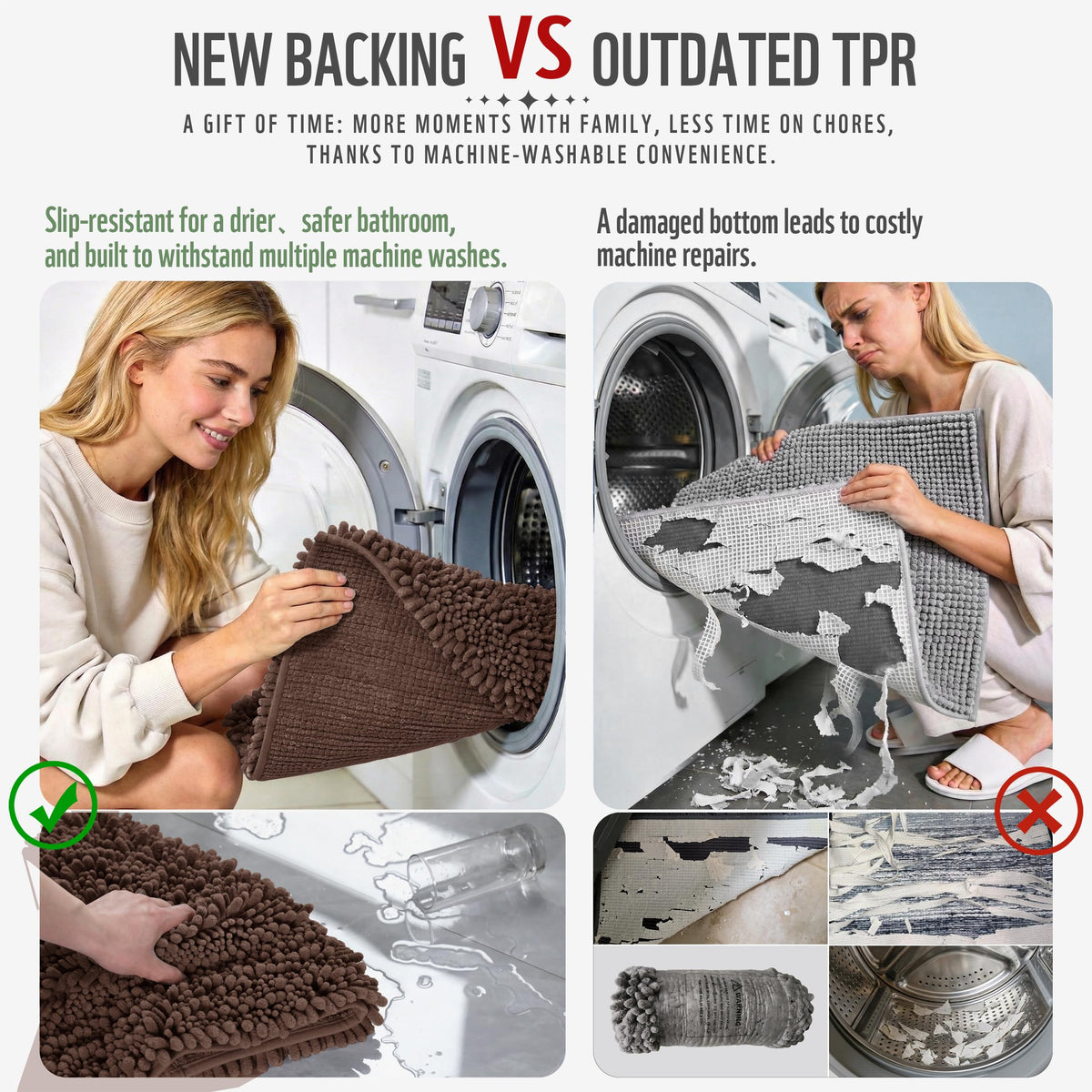 Yimobra anti-slip backing grips dry floors for safer stepping
