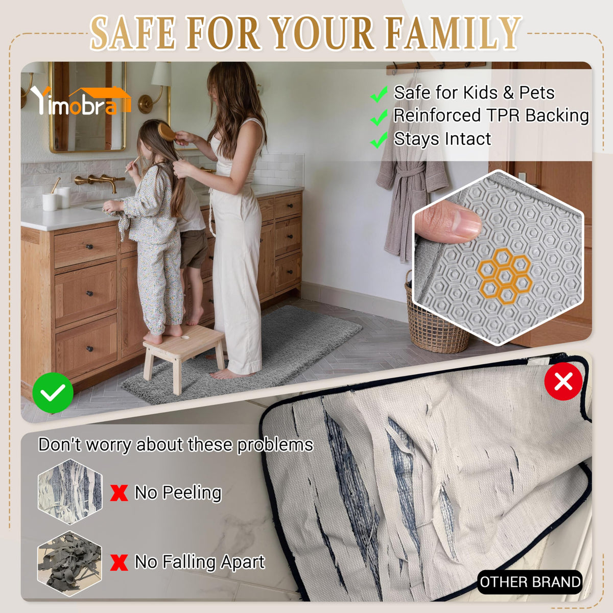 Yimobra bath rug is machine washable and easy to refresh.