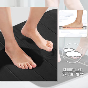 Yimobra bath rug with non-slip backing secures on wet floors