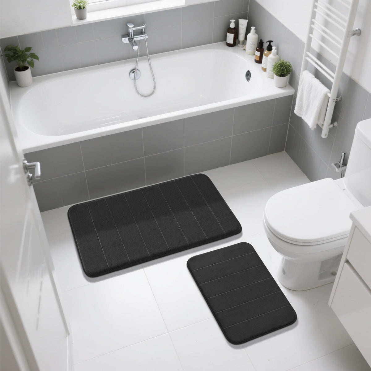 Yimobra bath rug set placement for tub and sink in modern bathrooms