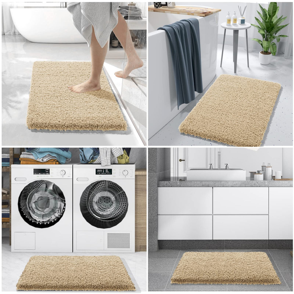 Yimobra bath rug thick pile offers cozy support underfoot.
