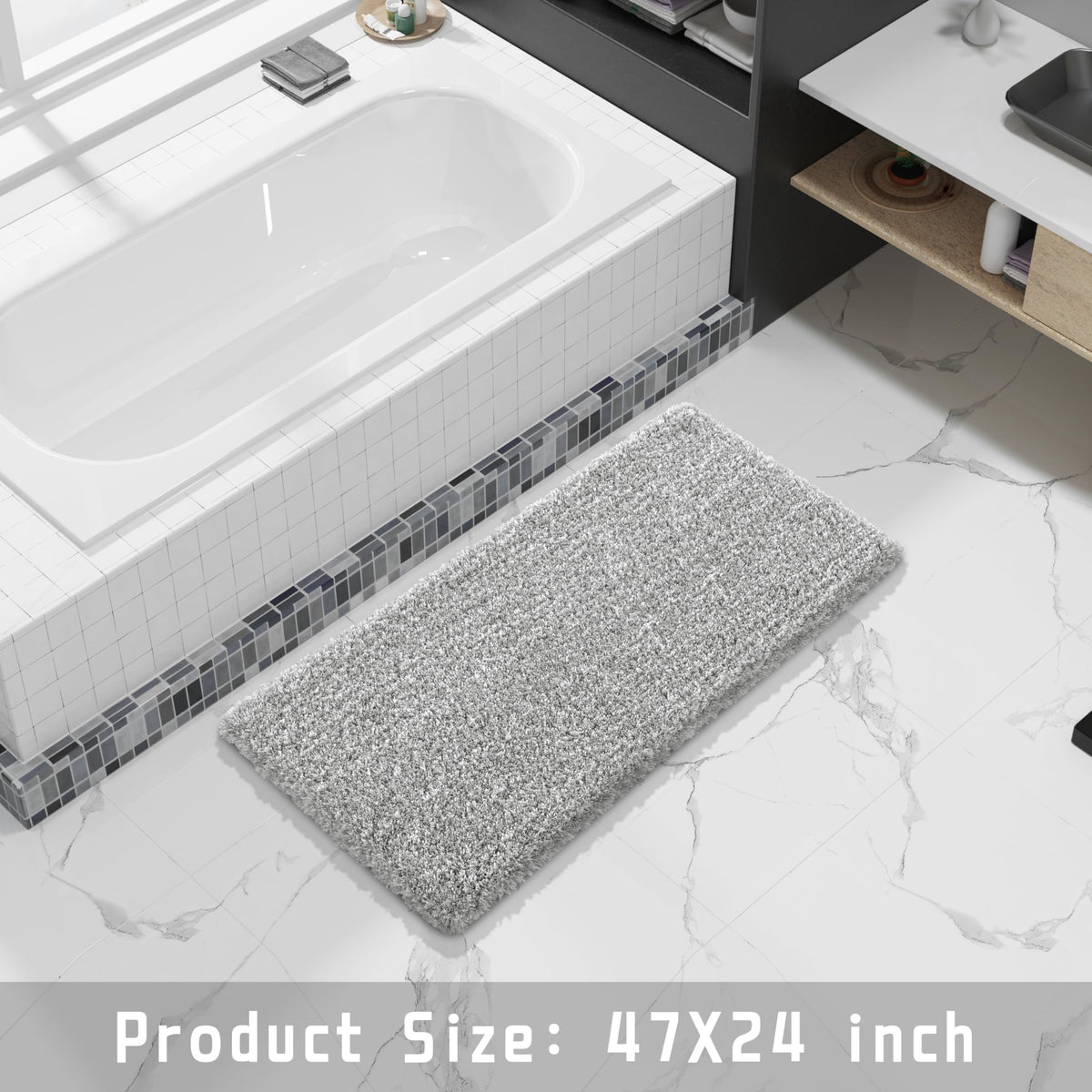 Yimobra rug by tub side enhances safety during showers.