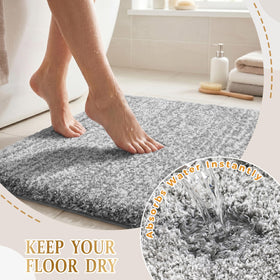 Yimobra rug in vanity area provides warm, cushioned footing.