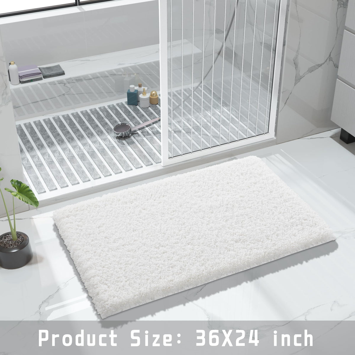 Yimobra off-white rug complements any bathroom decor.