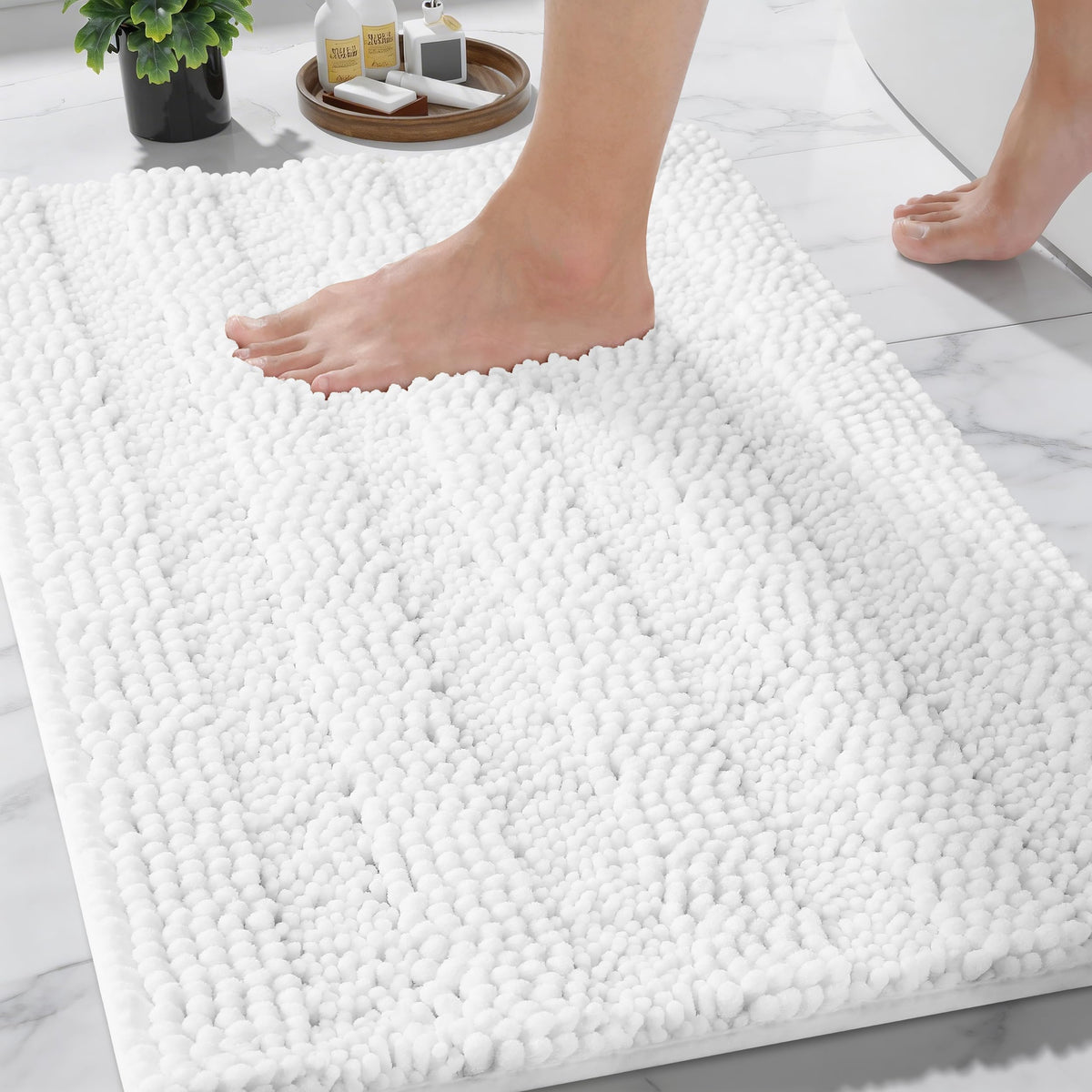 Yimobra 32x20 chenille bathroom rug with plush pile for soft feet.