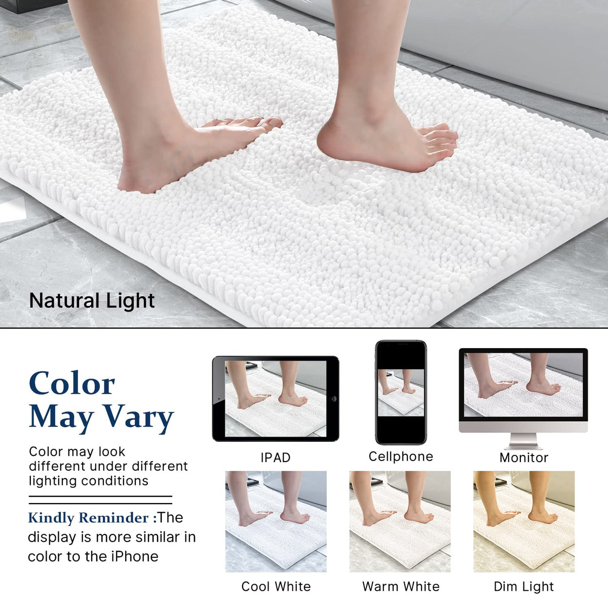 Yimobra rug with non-slip backing for secure placement on wet floors.