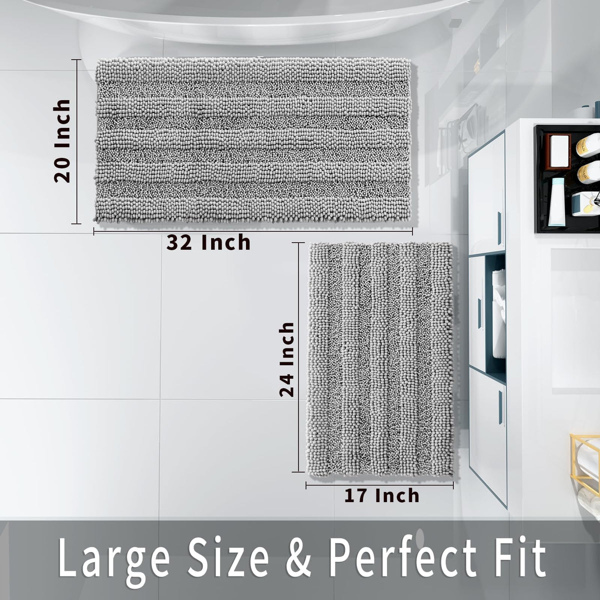 Gray absorbent bath mats by Yimobra keep floors dry after showers
