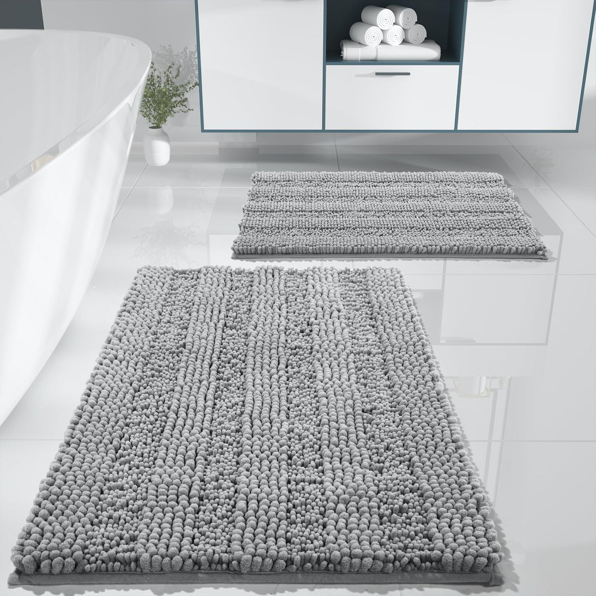 Yimobra gray bathroom rug set with plush chenille for soft feet